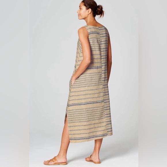 Purejill linen size small sleeveless 100% linen dress with pockets & side slits - Picture 14 of 16